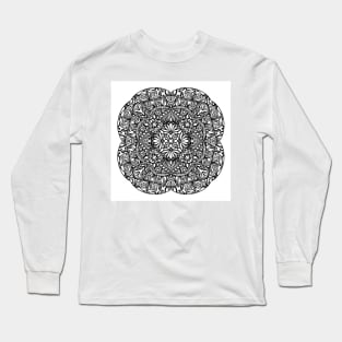 Flowery Mandala - Intricate Black and White Digital Illustration - Vibrant and Eye-catching Design for printing on t-shirts, wall art, pillows, phone cases, mugs, tote bags, notebooks and more Long Sleeve T-Shirt